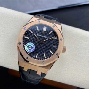 Audemars Piguet Royal Oak 41mm 15500OR – Oro Rosa con Esfera Negra y Correa de Cuero Réplica con Movimiento Automático