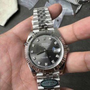 Rolex Datejust 41mm 126334 – Esfera Gris con Diamantes y Bisel Estriado Réplica con Movimiento 3235