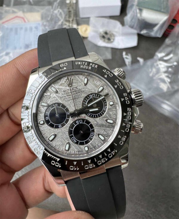 Rolex Daytona 40mm – Esfera de Meteorito con Correa Oysterflex Gris Réplica con Movimiento 4130